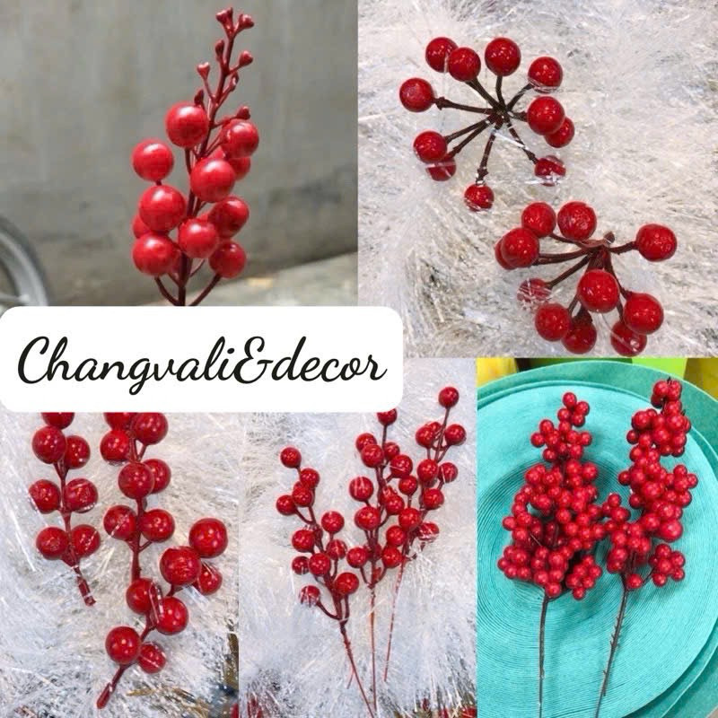set 10 Cành quả đỏ,nhánh đào đông trang trí NOEL,oản, vòng nguyệt quế,làm cành đào đông