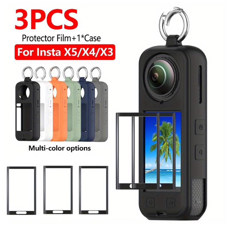 2 Miếng Dán Bảo Vệ Màn Hình + 1 Vỏ Silicon Cho Insta360 X5 / X4 / X3 Bảo Vệ Chống Trầy Xước