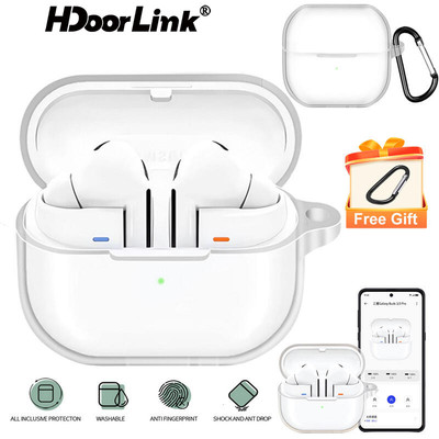 Hdoorlink TPU Dành Cho Samsung Galaxy Buds3 / 3 Pro Bảo Vệ Mềm Trong Suốt Vỏ Tai Nghe Bluetooth Vỏ Chống Rơi Với Carabiner
