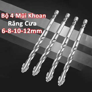 Bộ 4 Mũi Khoan Đa Năng Đầu Răng Cưa Thế Hệ Mới, Độ Cứng Cao, Chuyên Khoan Gạch Men, Đá, Bê Tông Phi 6 8 10 12mm