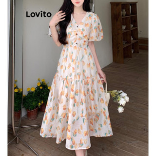 Đầm Lovito họa tiết hoa vải Jacquard phong cách thanh lịch cho nữ LNE69611