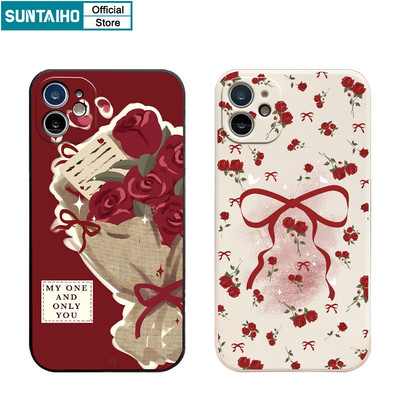 Suntaiho Thẩm Mỹ Vỏ Hoa Hồng Hoa Họa Tiết Hoa Ốp lưng Iphone 16 15 14 13 12 11 Pro Max IP 7 8 Plus Iphon X Xs XR Xs Max Silicon Mềm Cao Cấp Chống Sốc Ốp Lưng