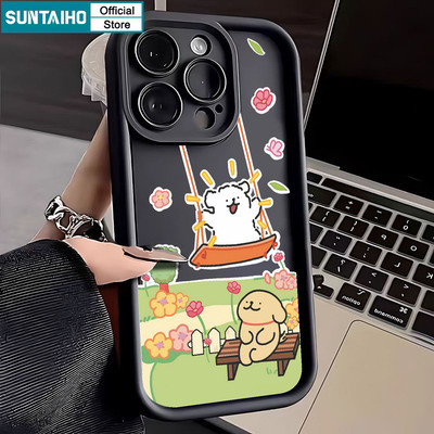 Suntaiho Dễ Thương Thú Cưng Thiên Đường Vui Vẻ Màu Đen Vỏ Silicon Mờ Mềm Cao Cấp Chống Sốc Cho iPhone 11 12 13 14 15 16 Pro max IP 7 8 Plus Iphon X Xs XR Xs max
