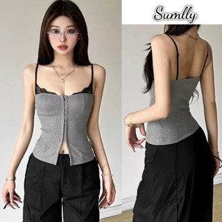 2025 Mới Gợi Cảm Ôm Áo Vest Thời Trang Mùa Hè Màu Hở Lưng Yếm Phong Cách Đường Phố Áo Vest Nữ