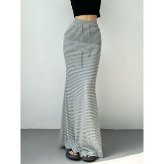 Váy sọc cao gót phong cách Hàn Quốc có dây buộc co giãn thời trang và váy đuôi cá dài đến đầu gối