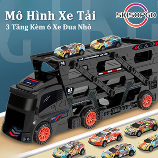 【SKISOPGO Ô tô đồ chơi xe tải 3 tầng kèm 6 xe đua nhỏ. mô hình đường đua xe có thể gấp gọn, Đồ Chơi Ô Tô Cho Bé Trai