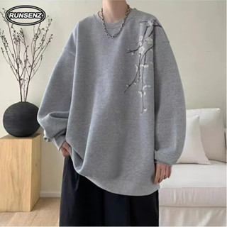 M-5xl Áo nỉ cổ tròn phong cách Hàn Quốc Nam dáng rộng tay dài cỡ lớn