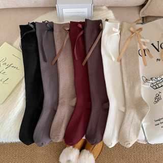 Thu Đông Cashmere Bê Tất Nữ Nơ Streamer Chiều Dài Đầu Gối Dày Ấm Áp Phù Hợp Với Giày Ôm Hơn Nhìn Phù Hợp Với Tất Cả Trận Đấu