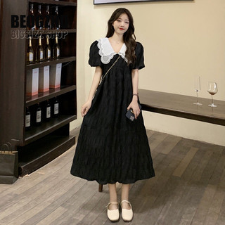  Đầm Dáng Dài BEOGZHU Bigsize Đầm Dự Tiệc Sang Trọng Tay Ngắn Cổ Bèo Màu Đen Kiểu Hàn Quốc Mùa Hè Váy Thiết Kế Sang Chảnh Đẹp Cho Nữ