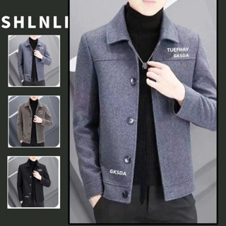  Áo khoác nam cổ thu đông Áo khoác thông thường cao cấp dáng rộng và đa năng Áo khoác len ngắn dày 