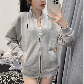 Áo Bomber, Áo Khoác Xám Nỉ Bông Thêu Ngựa ZangZang Thời Trang Nam Nữ Cao Cấp