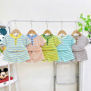 Bộ tay ngắn thun lạnh cổ trụ  nút cho bé 8-18kg