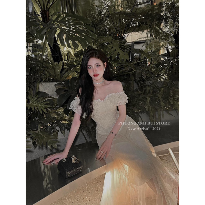 Set Đầm Váy Maxi Áo Gấm Ulzzang Cánh Bướm Mix Chân Váy Lưới Tầng Bồng Bềnh Dự Tiệc