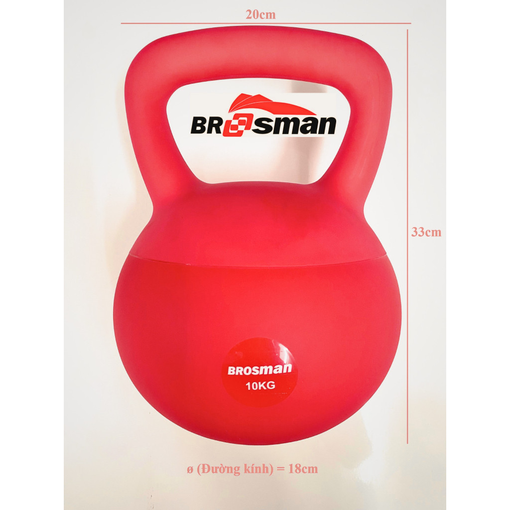 Tạ ấm cao su đàn hồi 10Kg Brosman nhập khẩu chính hãng, Tạ bình cao su 10kg, Tạ chuông, Tạ squat