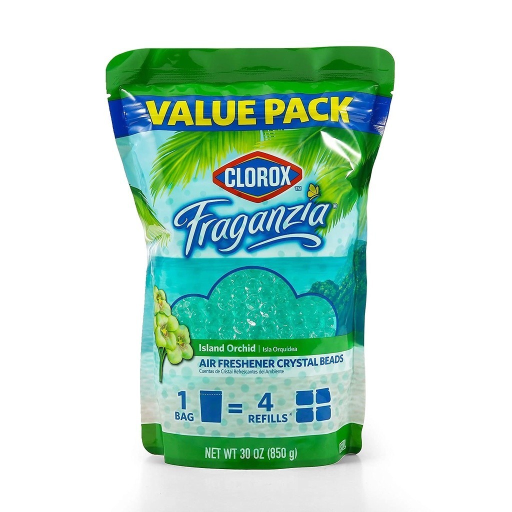 Hạt gel thơm phòng Clorox Fraganzia Air Freshener Beads Refill Pouch in Island Orchid Scent 850g (Mỹ