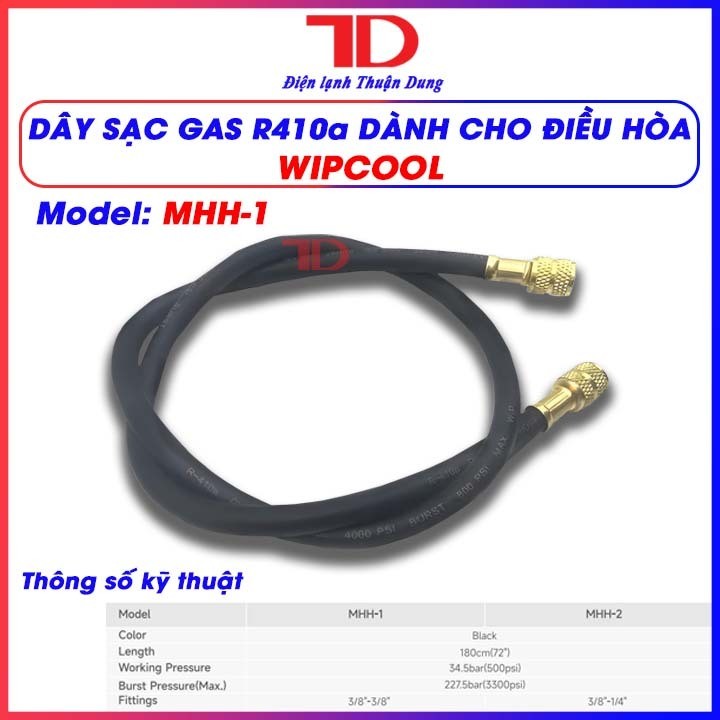 Dây sạc gas máy lạnh WIPCOOL ống dẫn gas cao áp dài 1m8 dùng nạp gas hệ thống lạnh tương thích dàn n