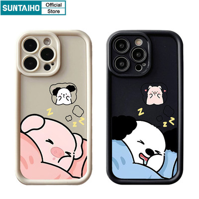 Suntaiho Ngộ nghĩnh Dễ Thương Vỏ Lợn Ngủ Họa Tiết Cặp Đôi Ốp Điện Thoại Cho Iphone 16 15 14 13 12 11 Pro Max IP 7 8 Plus Iphon X Xs XR Xs Max Silicon Mềm Cao Cấp Chống Sốc Ốp Lưng