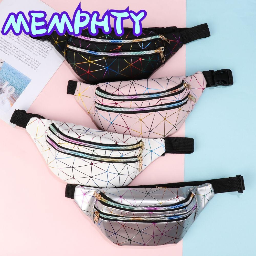 MEMPHTY Túi bao tử màu dạ quang đựng đồ dùng họa tiết hình học cá tính năng động