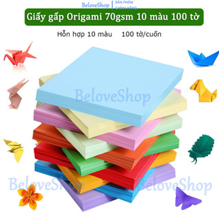 Giấy gấp Origami 70gsm 10 màu 100 tờ giấy màu láng mịn, không hạt - không bụi giấy