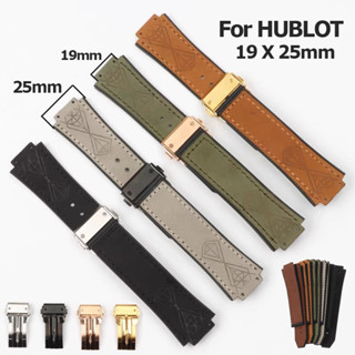 19x25mm Matte Da Thật Chính Hãng Dây Đeo Đồng Hồ Silicon Cho Hublot BIG BANG Thay Thế Dây Đeo Đồng Hồ Khóa Gấp Da Bò Vòng Tay Nam Nữ Thể Thao Dây Đeo Tay