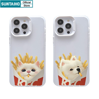 Suntaiho Ngộ nghĩnh Chó Mèo Dễ Thương Trong Suốt Mờ Dành Cho Iphone 16 15 14 12 13 11 Pro Max IP 7 8 Plus Iphon X Xs XR Xs Max TPU Silicon Mềm Cao Cấp Chống Sốc Ốp điện thoại