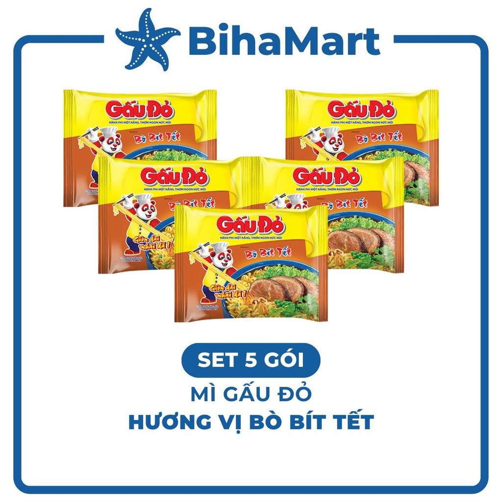 [SET5GÓI] - ASIAFOODS - Mì Gấu Đỏ hương vị Bò bít tết, Mì Bò bít tết Gấu Đỏ, Mì gói ăn liền Gấu Đỏ B
