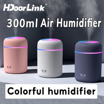 Máy tạo độ ẩm không khí HdoorLink 300ml Máy tạo độ ẩm Mini USB Máy tạo độ ẩm không khí đầy màu sắc Máy lọc đèn ngủ LED