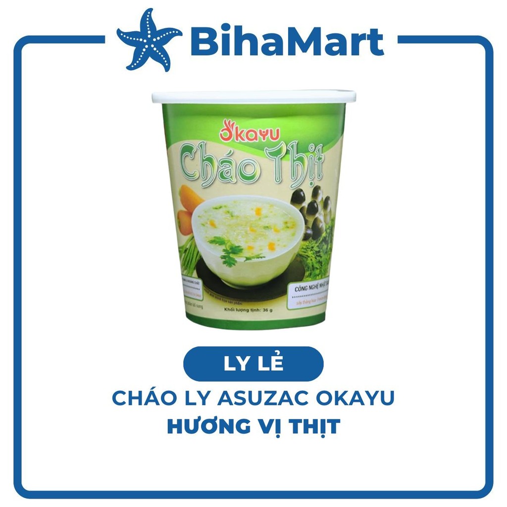 [LYLẺ] - ASUZAC FOODS - Cháo ly Asuzac Okayu hương vị Thịt, Cháo thịt ăn liền Asuzac ly, Cháo thịt O