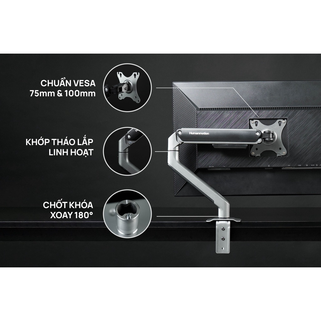 ARM màn hình | Giá treo màn hình Human Motion T6 Pro - T6 Pro Dual | Chính hãng Bảo hành 12 tháng