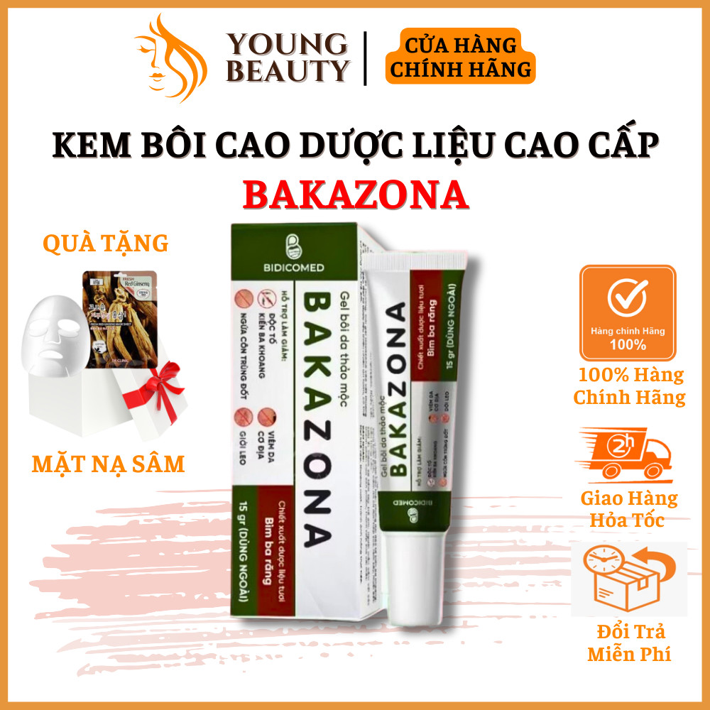 Kem bôi cao dược liệu cao cấp BAKAZONA - Kem bôi BAKAZONA giảm ngứa, Côn trùng đốt, Kiến Ba Khoang, Zona, Giời leo 15gr