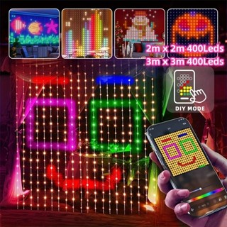  Đèn Rèm Thông Minh 400LED Ứng Dụng Bluetooth Dây LED RGB Đèn Cổ Tích DIY Thay Đổi Âm Nhạc Màn Hình Hiển Thị Cho Cửa Sổ Trang Trí Phòng Ngủ 