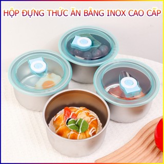 Set 5 hộp inox TRÒN đựng đồ ăn để tủ lạnh ngăn mùi, có nắp dễ dàng bảo quản - xoilacstore