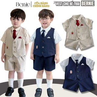 Set bộ vest gile công tử bé trai áo sơ mi tay ngắn phối gile kèm nơ 1 đến 7T BERNIE 0824B49