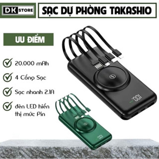 Sạc dự phòng TAKASHIO 20000mAh sạc nhanh tích hợp sạc không dây, pin mini dung lượng lớn có sẵn nhiều dây sạc SP001