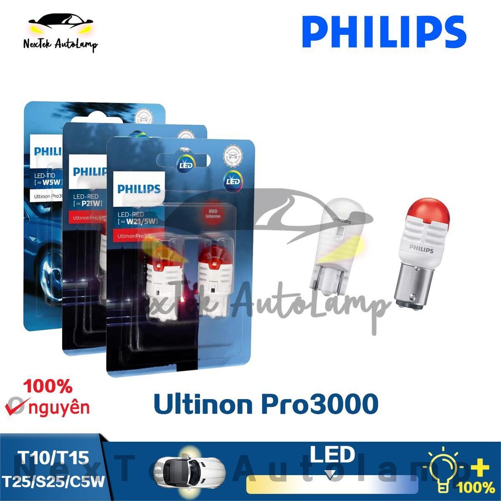 Philips LED Ultinon Pro3000 T10 T15 T20 S25 C5W 6000K Ánh sáng đỏ Ánh sáng trắng Đèn xi nhan ô tô