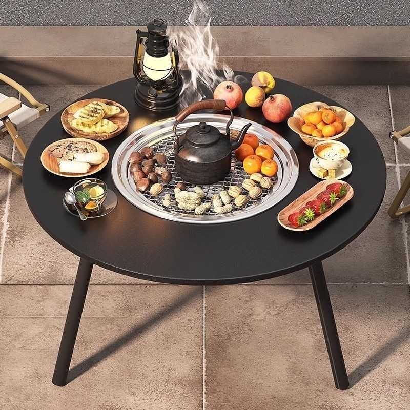 Bếp nướng BBQ ngoài trời, bàn than gấp di động cho sân ngoài trời và pha trà