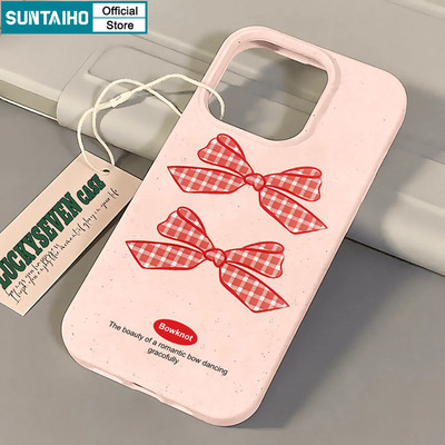 Suntaiho Lãng Mạn Gingham Nơ Họa Tiết Ốp Điện Thoại Mờ Mềm Cao Cấp Chống Sốc Cho iPhone 11 12 13 14 15 16 Pro max IP 7 8 Plus Iphon X Xs XR Xs max