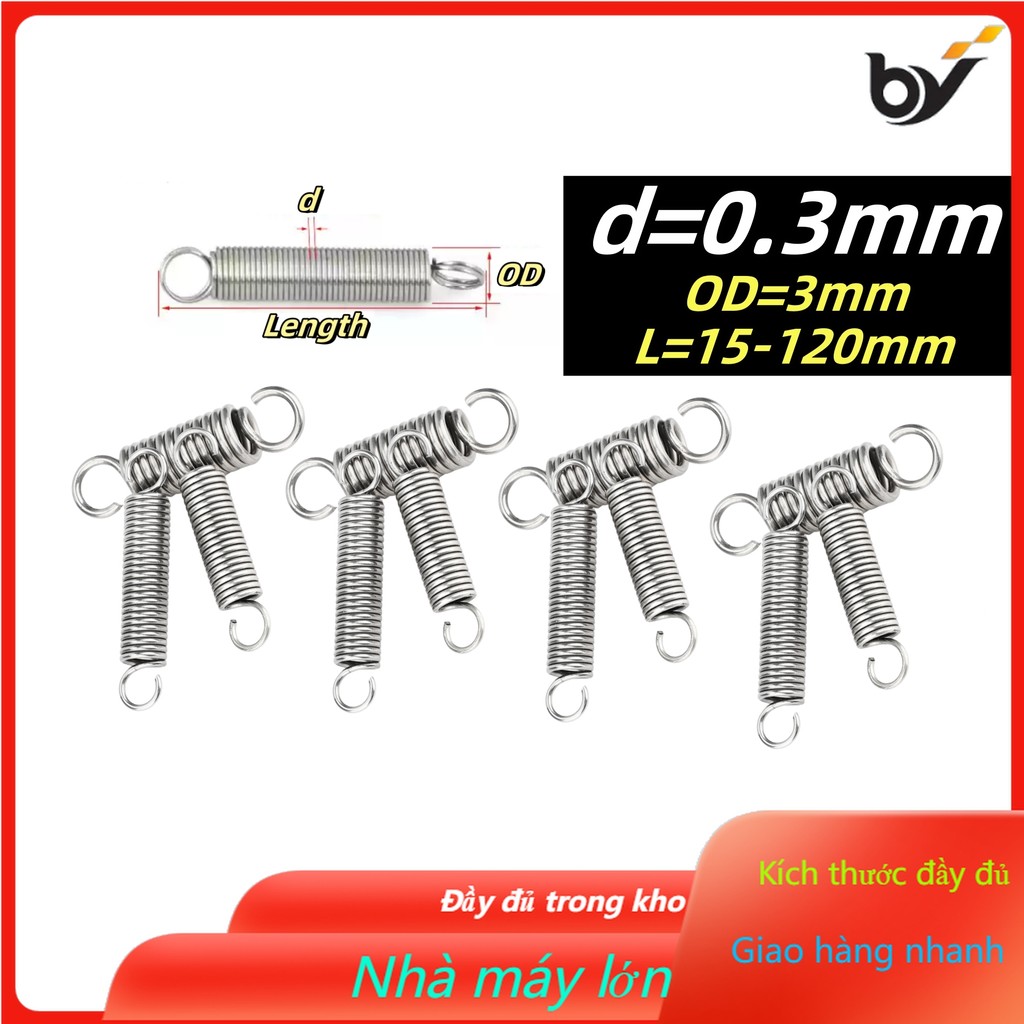 Lò xo căng inox 304 / lò xo d = 0,3mm, OD3mm, L = 15 ~ 120mm lò xo căng thẳng có móc, áp dụng cho cử