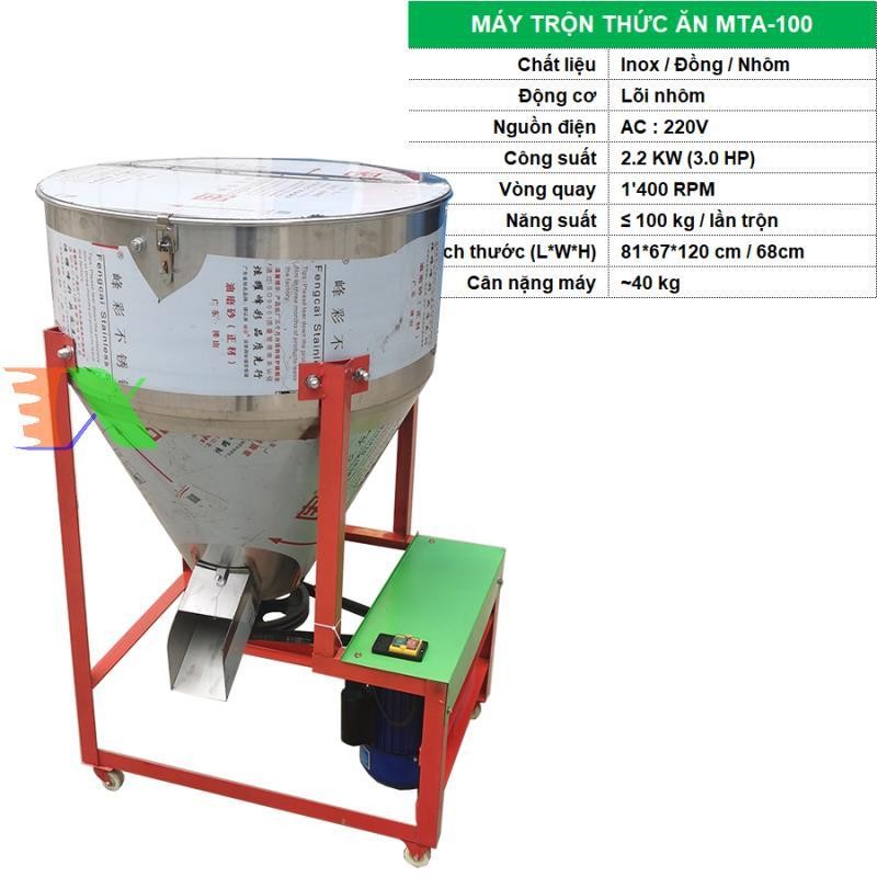 Máy trộn thức ăn MTA-100 cho Gia súc, Gia cầm, Cối trộn, Silo trộn thức ăn chăn nuôi