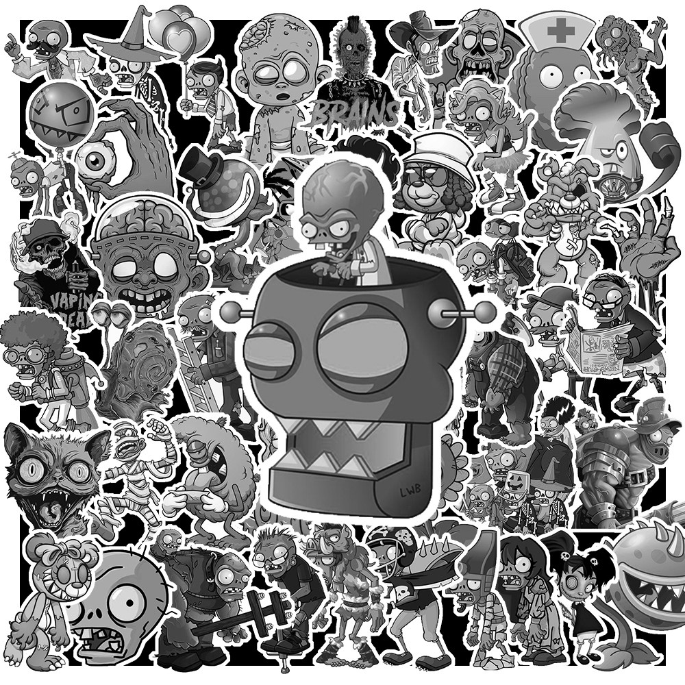50 Nhãn Dán Hình ZOOMBIE TRẮNG ĐEN | Decal Chống Nước | MS: 000264