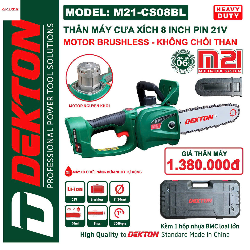 Cưa xích pin DEKTON M21-CS08BL lam dài 20cm ,mẫu mới GIÁ SỈ