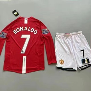 Bộ đồ trẻ em Retro 07-08 Manchester United Retro Bộ áo bóng đá dài tay cho trẻ em Thể thao tại nhà và giải trí Áo bóng đá chất lượng cao Tùy chỉnh 7 # RONALDO