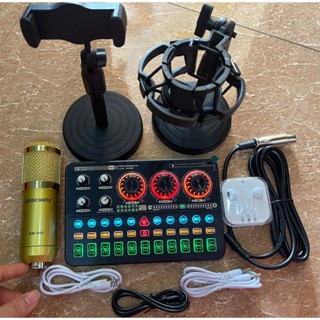 Bộ thu âm Live stream sound card K900 và mic Bm900 kèm tai nghe giá đỡ Mic đỡ ĐT