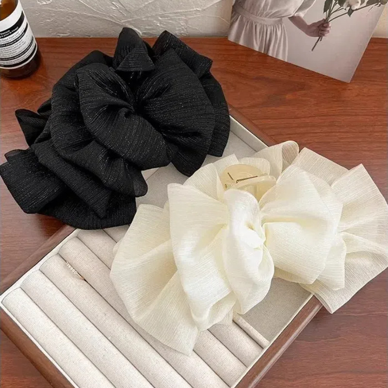 Lưới Nơ Lấy Kẹp Cảm Giác Tăng Cường Tính Khí Kẹp Tóc Nữ Đầu Lưng Cá Mập Lớn Tóc Kẹp Tóc Thẻ Tóc Mũ Đội Đầu Phụ Kiện Tóc