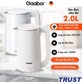 Bình đun siêu tốc Gaabor EK20M-WH01A/WH02A, 2L 1500W lòng ấm thép liền kề dễ vệ sinh an toàn