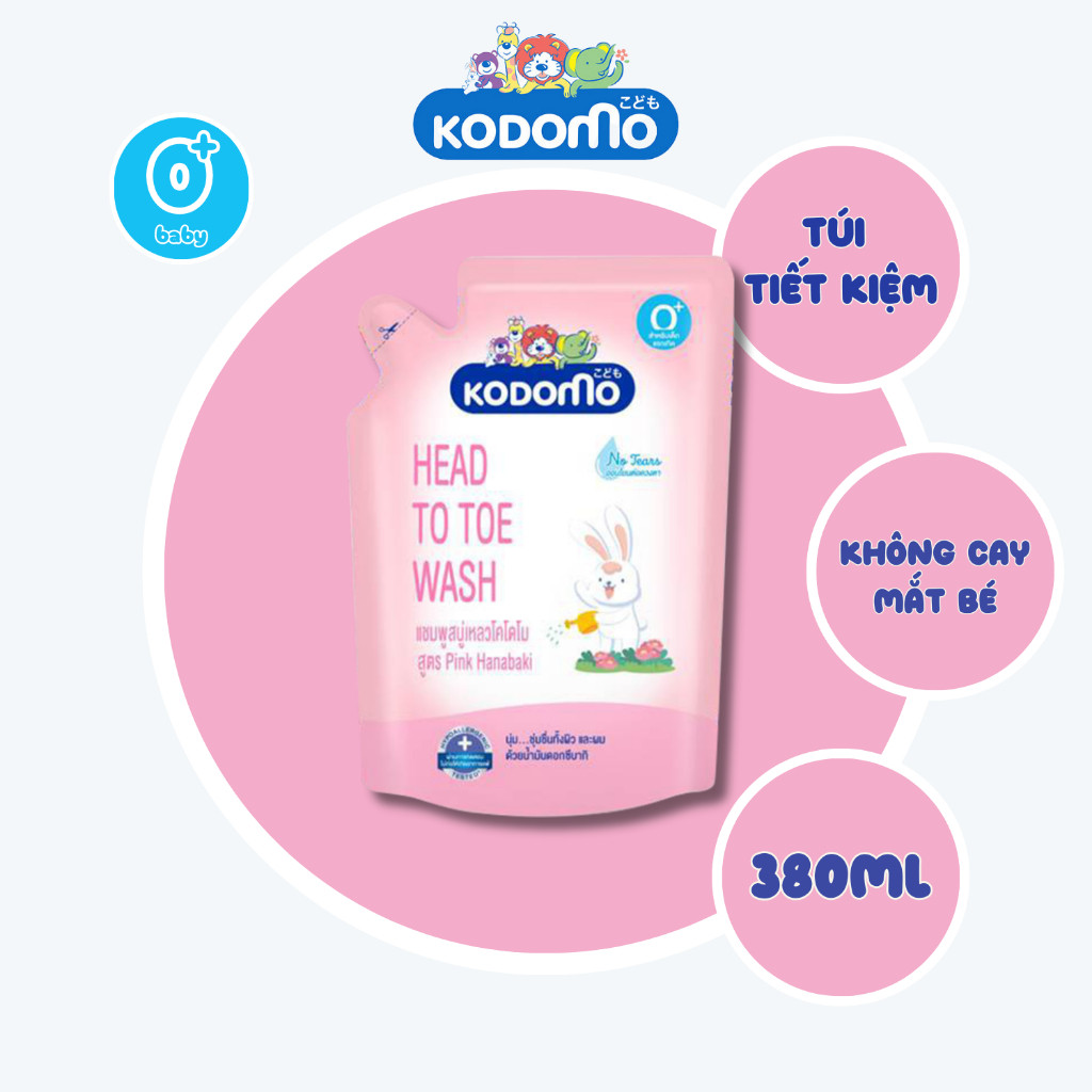 [Mua 3 tặng 1] SỮA TẮM GỘI TRẺ EM KODOMO PINK HANABAKI 0+ 380ML | ĐỘ TUỔI SỬ DỤNG: SƠ SINH TRỞ LÊN