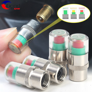 [3C & Auto] Mũ áp suất lốp PC + kim loại cao cấp 4 chiếc | Hệ thống cảnh báo trực quan 3 màu (Xanh / Vàng / Đỏ), Đa năng Phù hợp cho lốp xe đạp xe máy