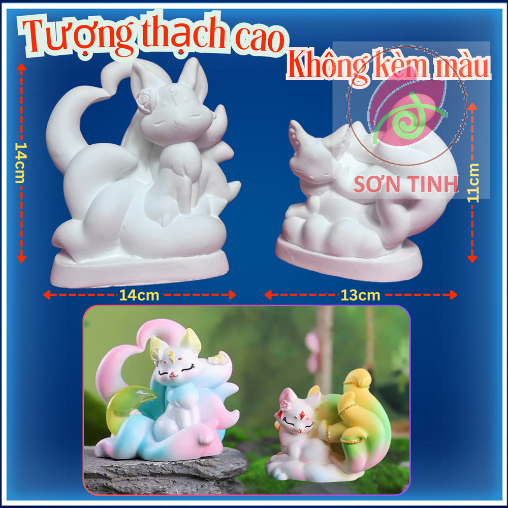Tượng thạch cao E7 Cáo hồ ly 9 đuôi dễ thương cao (Không kèm màu), tô tượng đồ chơi cho trẻ