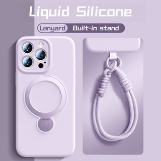 Vỏ mới Vỏ mềm silicon lỏng có giá đỡ Vỏ điện thoại sang trọng có dây buộc chéo cho Ốp lưng iPhone 16 15 14 13 Pro Max Vỏ dây buộc Vỏ chống sốc từ tính Dây đeo 15pro