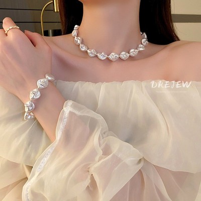 Drejew Hàn Quốc Dongdaemun ngọc trai không đều khóa chữ T vòng tay thiết kế cảm giác khí chất Vòng cổ xương đòn thời trang dành cho nữ